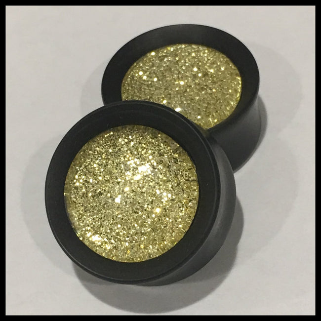 Ebony Sparkle Gold Round Plugs