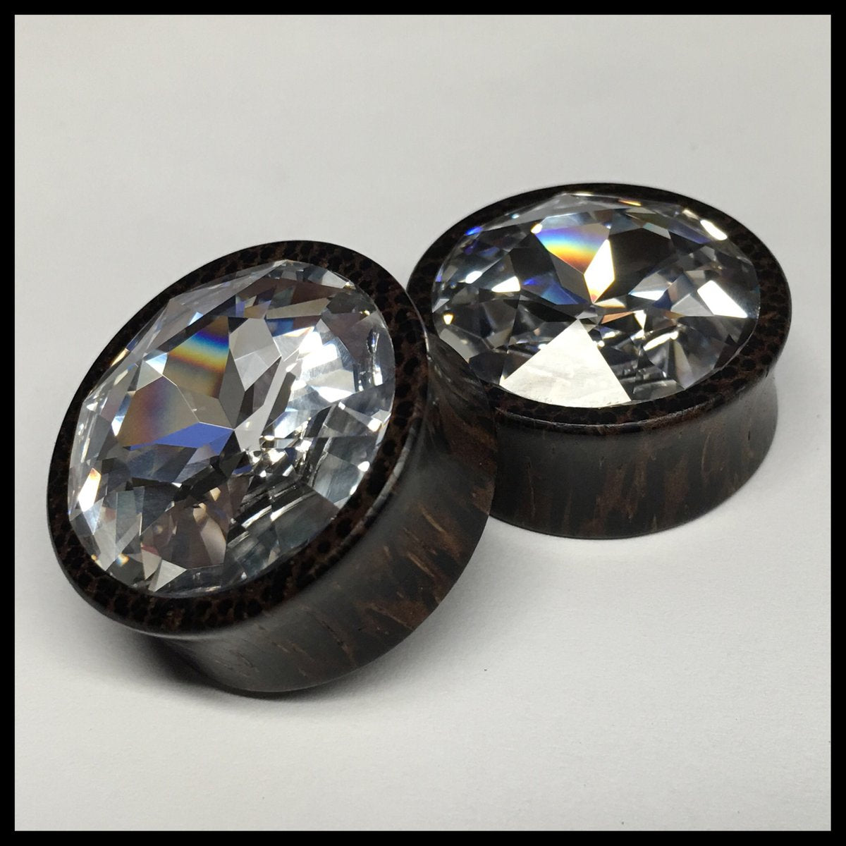 Black Palm Large Swarovski Crystal Round Plugs