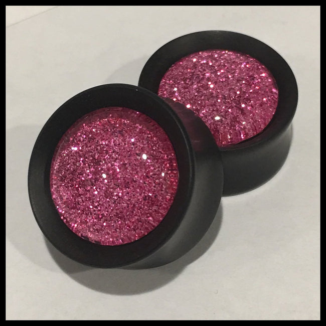Ebony Sparkle Hot Pink Round Plugs