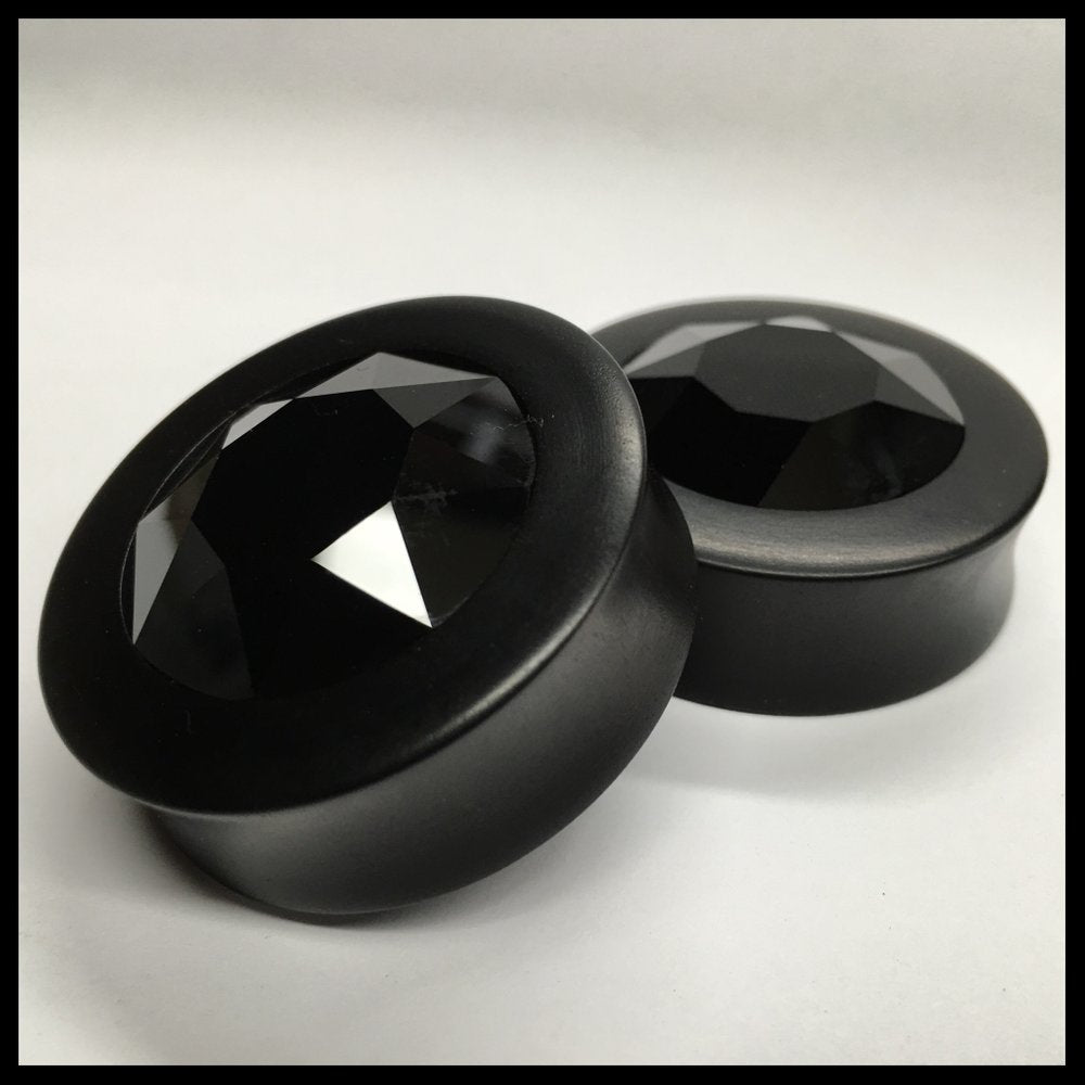 Ebony Large Swarovski Jet Round Plugs