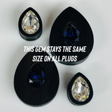 Ebony Med Swarovski Jet Teardrop Plugs