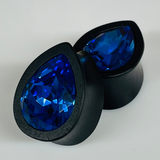 Ebony Med Swarovski Sapphire Teardrop Plugs