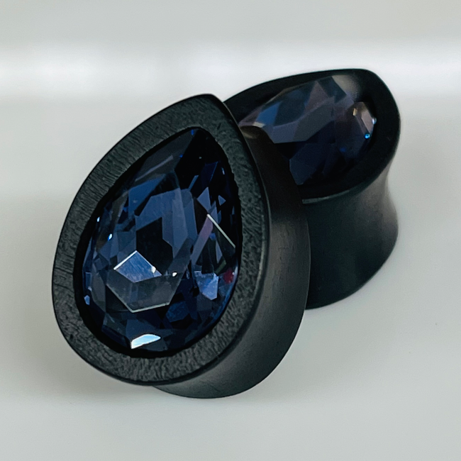 Ebony Med Swarovski Tanzanite Teardrop Plugs