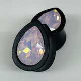 Ebony Med Swarovski Rose Opal Teardrop Plugs