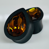 Ebony Med Swarovski Topaz Teardrop Plugs