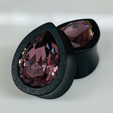 Ebony Med Swarovski Light Amethyst Teardrop Plugs