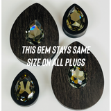 Ebony Large Swarovski Emerald Teardrop Plugs