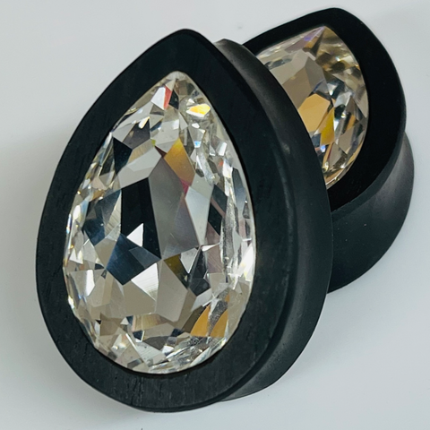 Ebony Large Swarovski Black Diamond Teardrop Plugs