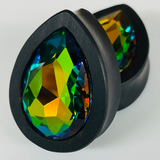 Ebony Large Swarovski Vitrail Teardrop Plugs