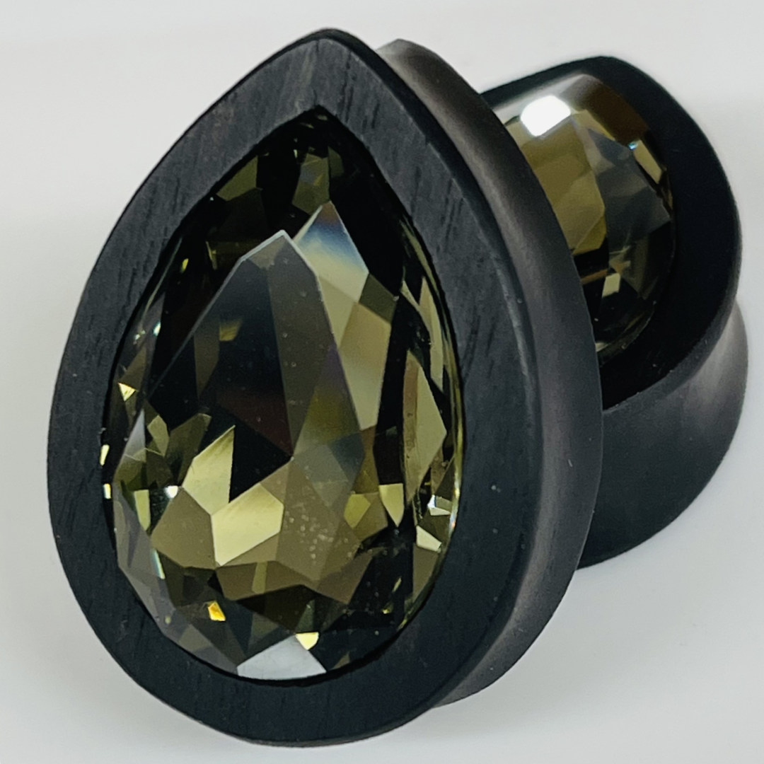 Ebony Large Swarovski Black Diamond Teardrop Plugs