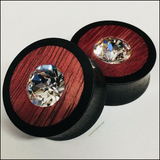 Ebony Purpleheart Swarovski Crystal Round Plugs