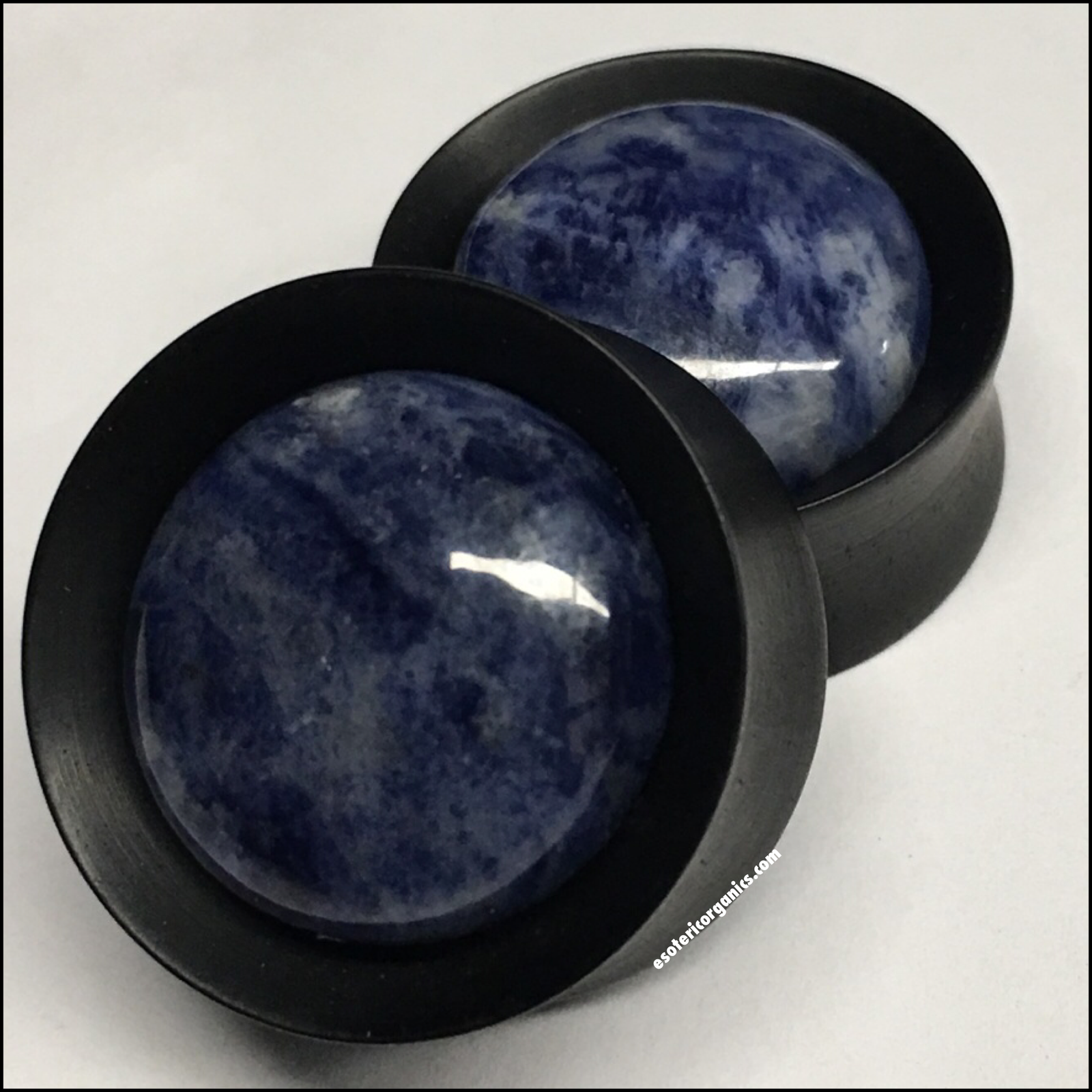 Ebony Stone Blue Sodalite Round Plugs