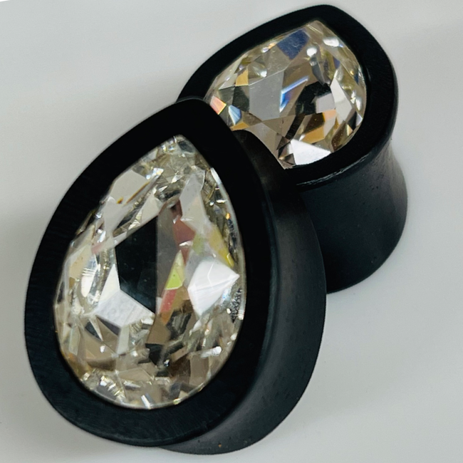 Ebony Small Swarovski Crystal Teardrop Plugs