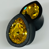 Ebony Small Swarovski Light Topaz Teardrop Plugs