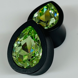 Ebony Small Swarovski Chrysolite Teardrop Plugs