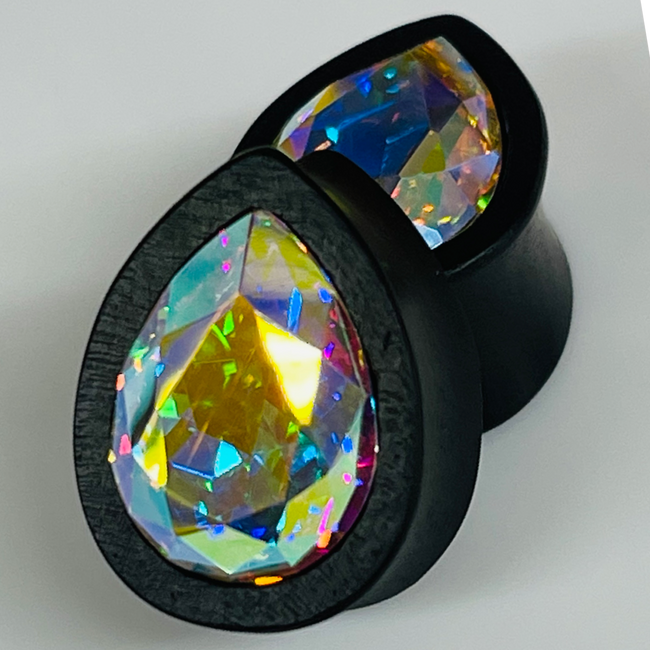 Ebony Small Swarovski Crystal AB Teardrop Plugs
