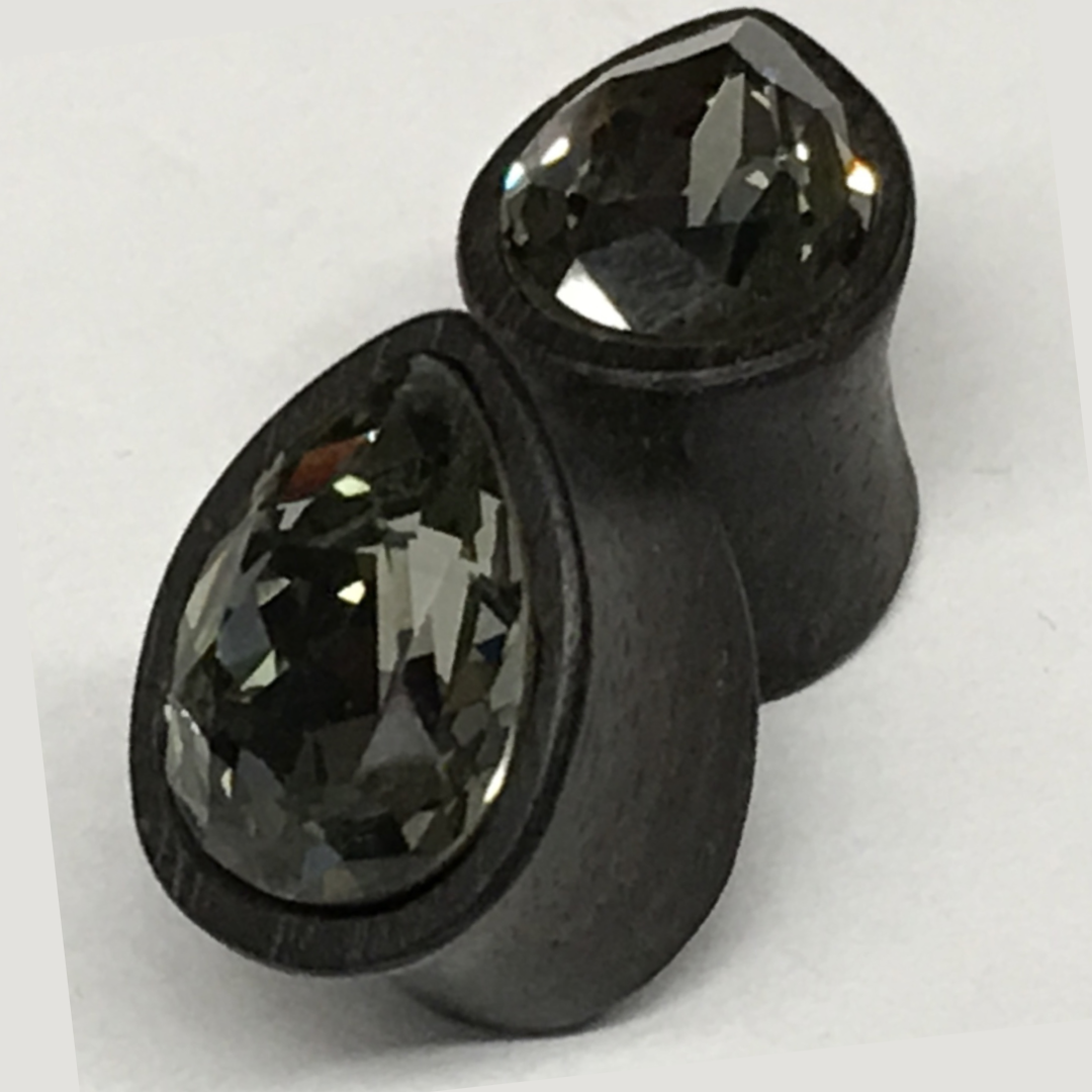 Ebony Small Swarovski Black Diamond Teardrop Plugs