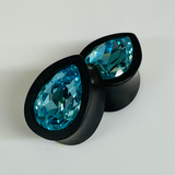 Ebony Med Swarovski Aqua Teardrop Plugs