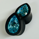 Ebony Small Swarovski Aqua Teardrop Plugs