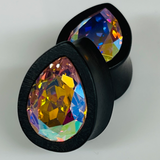 Ebony Med Swarovski Rose AB Teardrop Plugs