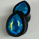 Ebony Small Swarovski Aqua AB Teardrop Plugs