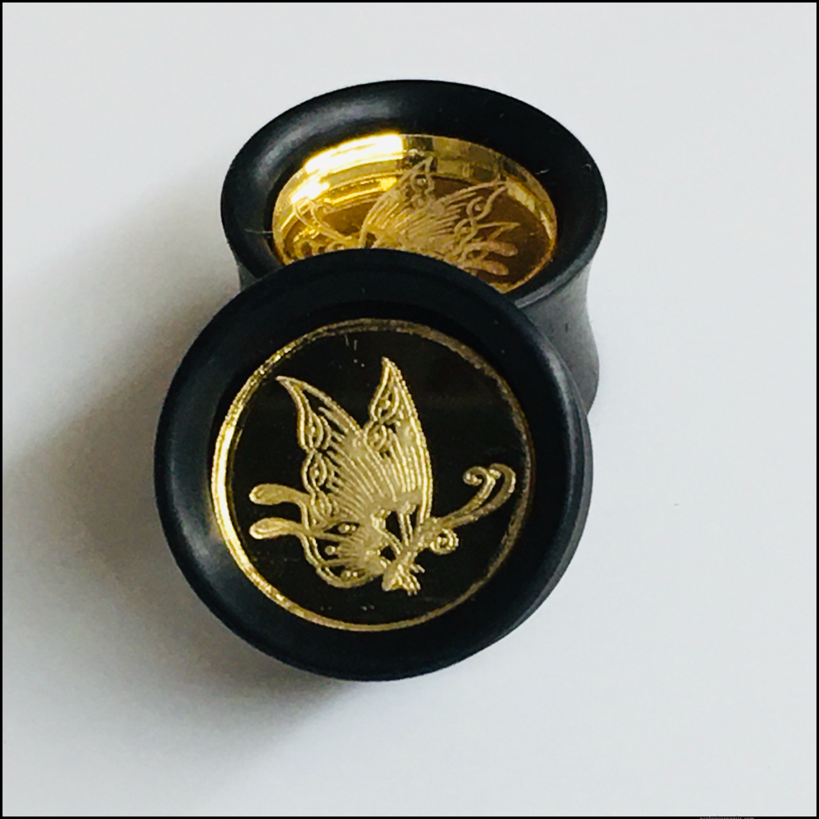 Ebony Gold Mirror Butterfly Solid Round Plug