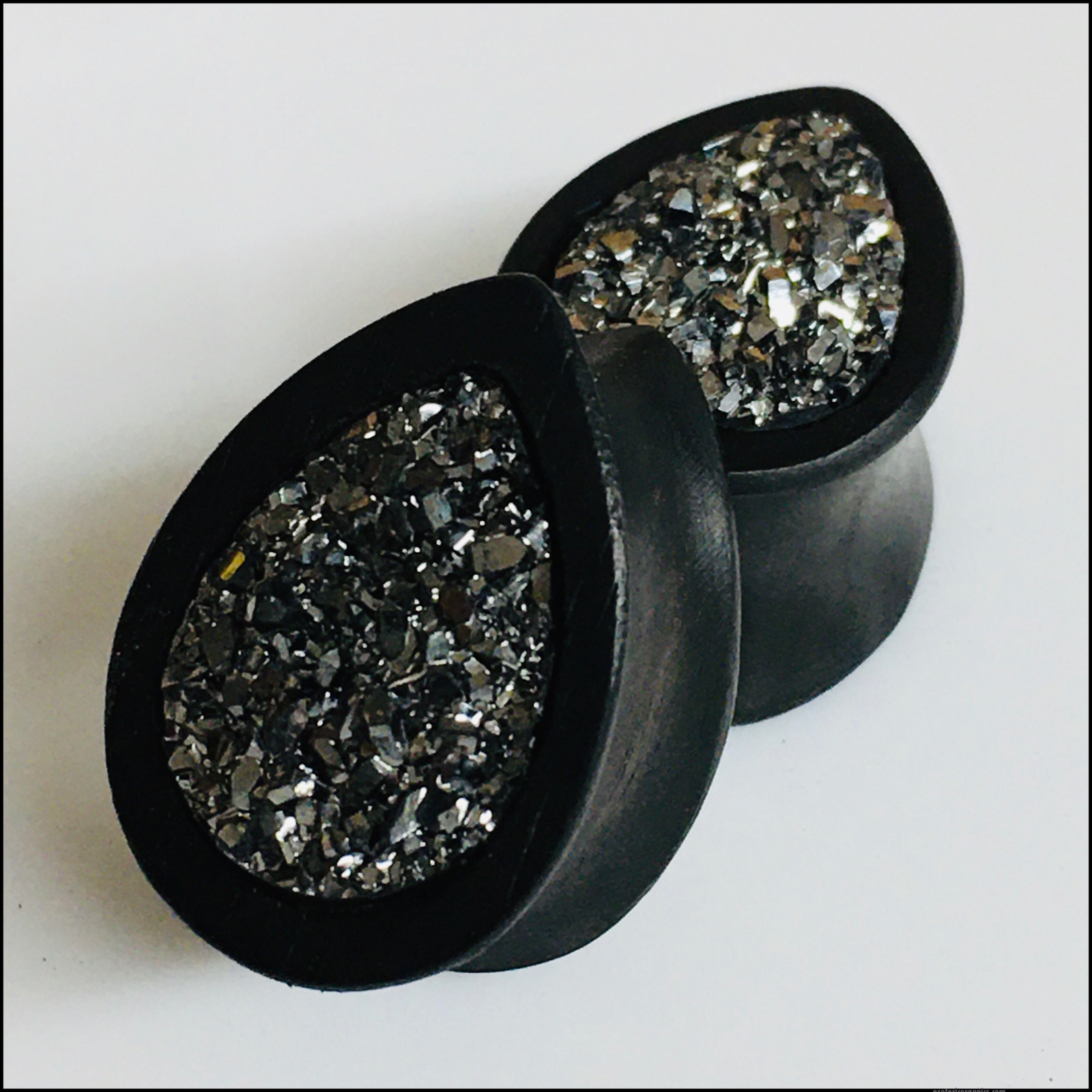 Ebony Medium Druzy Silver Teardrop Plugs (LIMITIED EDITION)