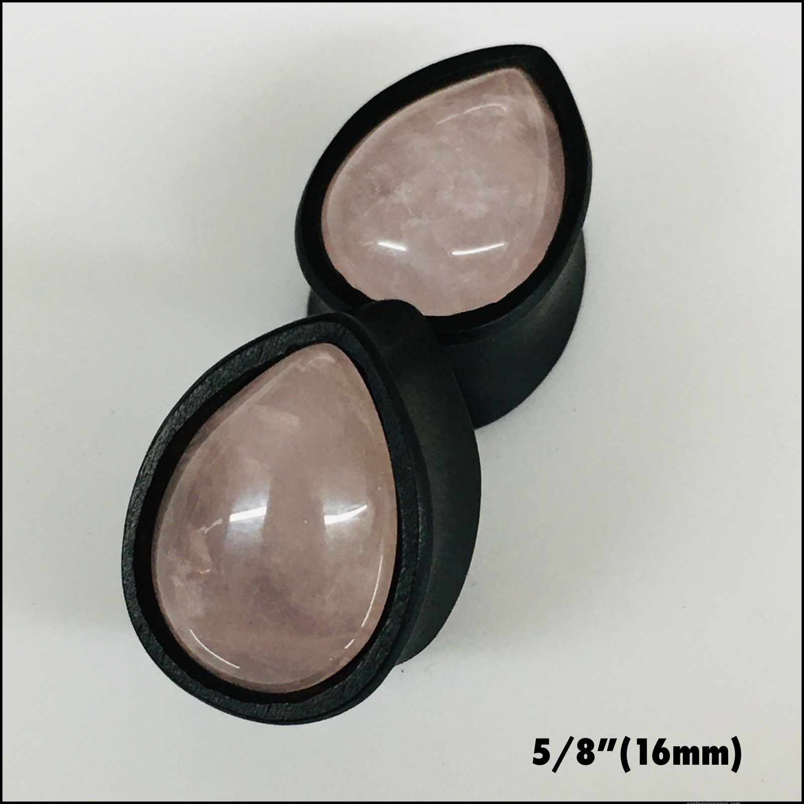 Ebony Stone Medium Rose Quartz Teardrop Plugs (LIMITIED EDITION)