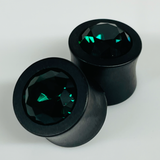 Ebony Small Swarovski Emerald Round Plugs