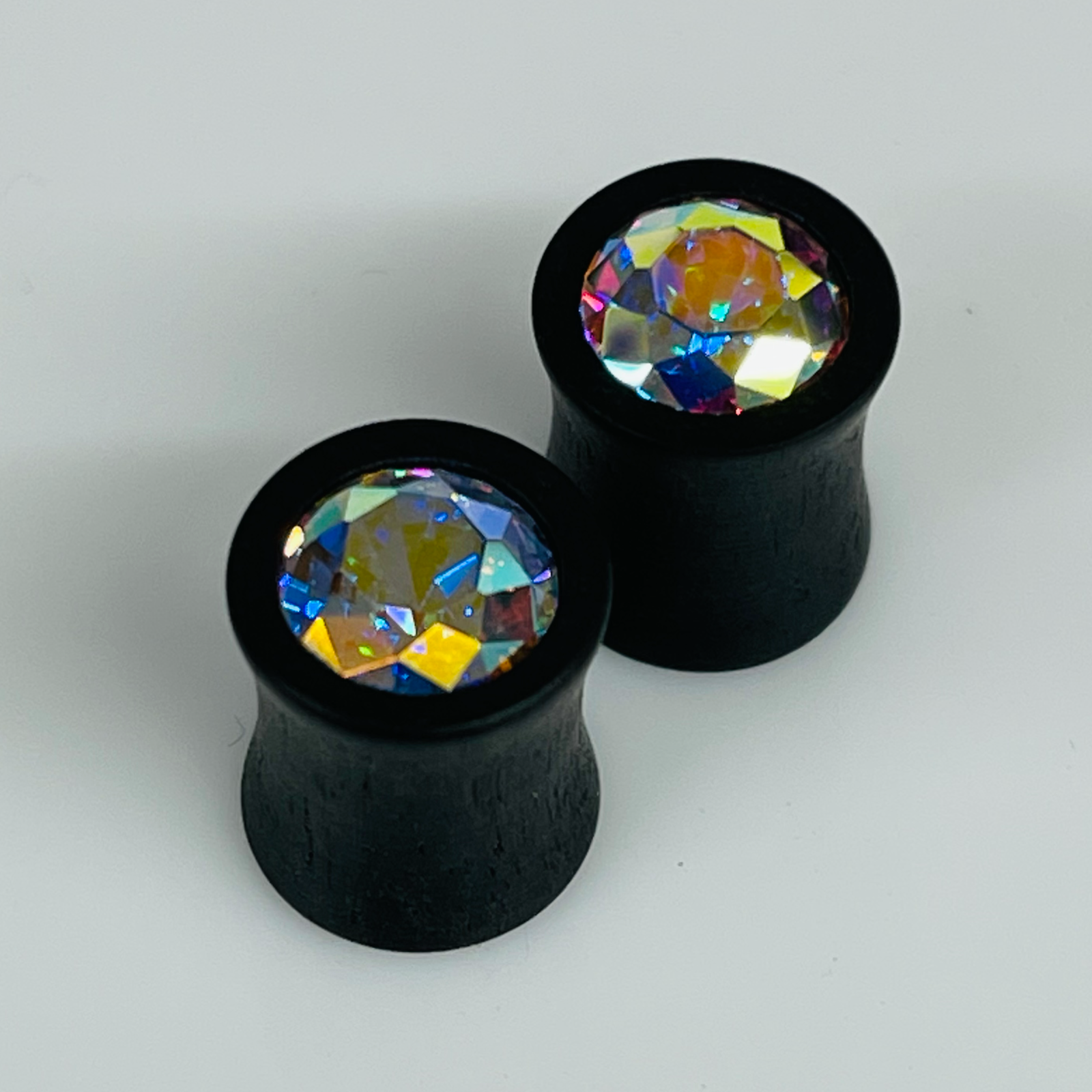 Ebony Extra Small Swarovski Crystal AB Round Plugs