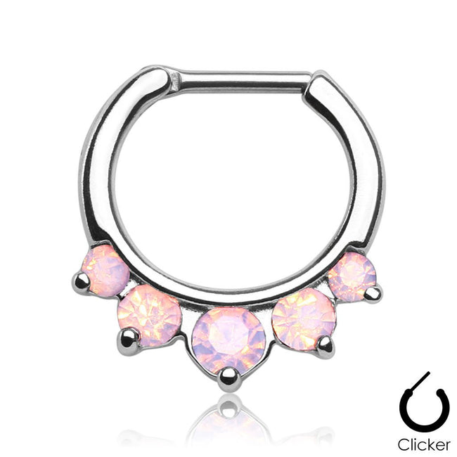 Septum Clicker with 5 Pink Opal Gems in Prong Settings