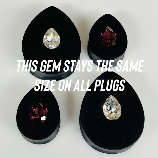 Ebony Small Swarovski Light Topaz Teardrop Plugs