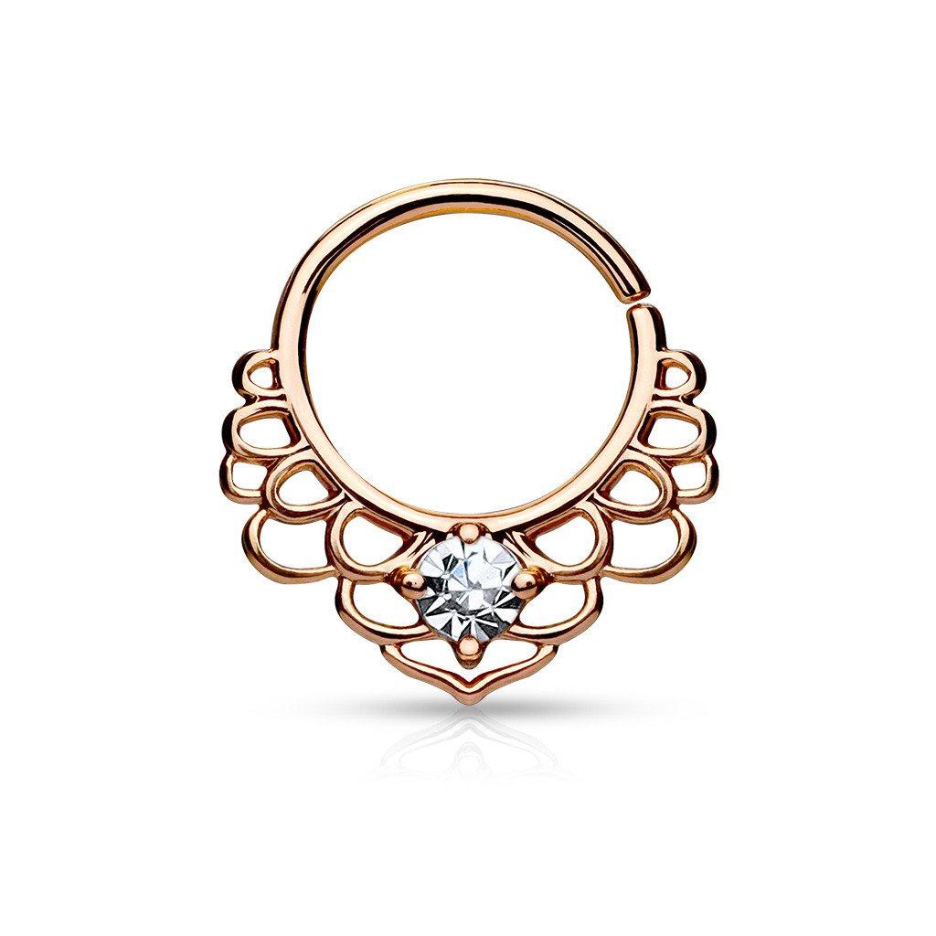 Septum Clicker Rose Gold Crystal in Prong Setting