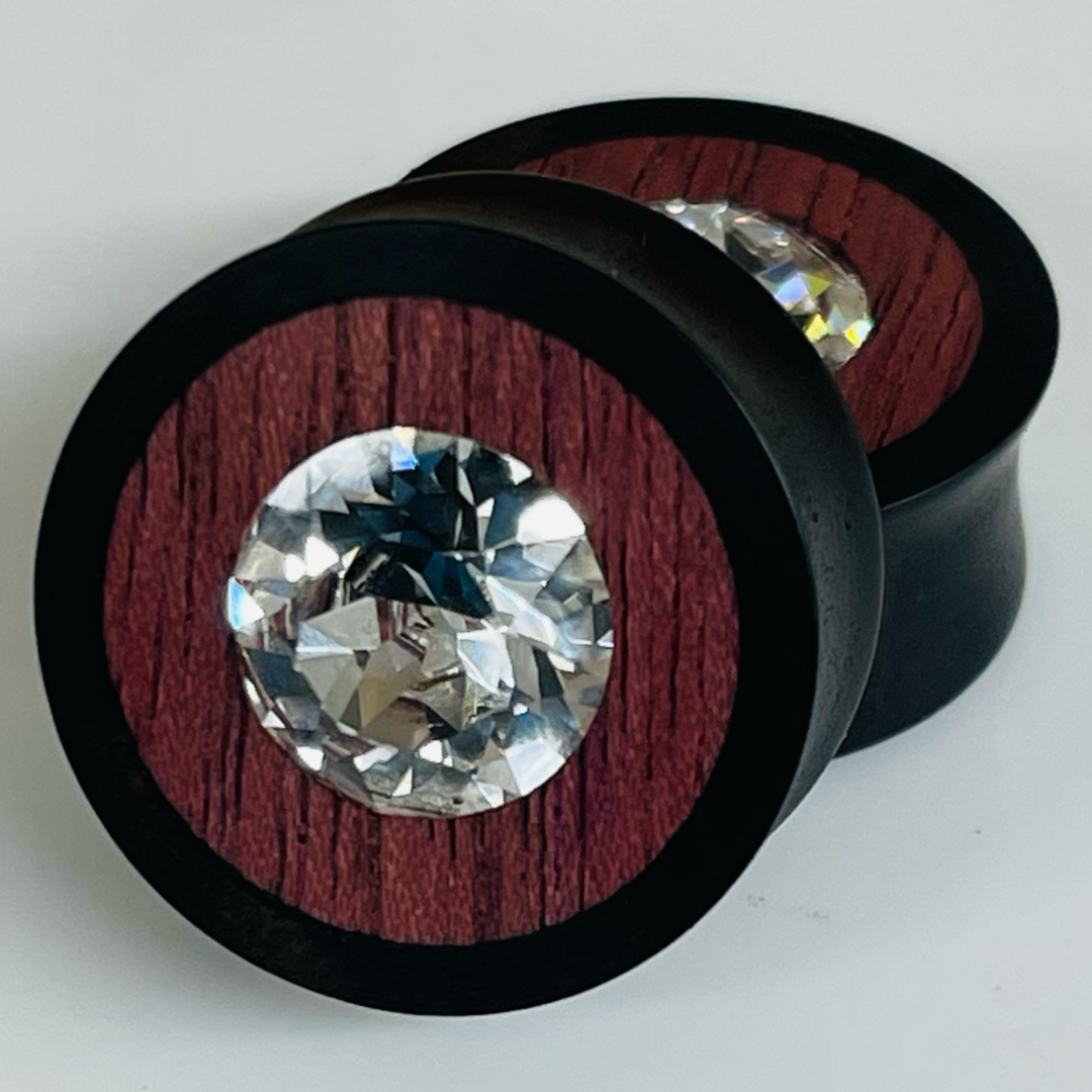 Ebony Purpleheart Swarovski Crystal Round Plugs