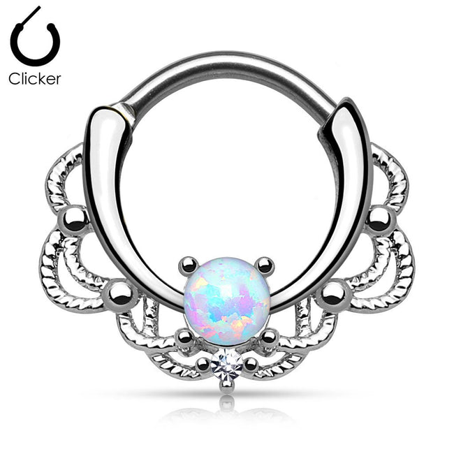 Septum Clicker with Lacey Single Opal Prong Settings
